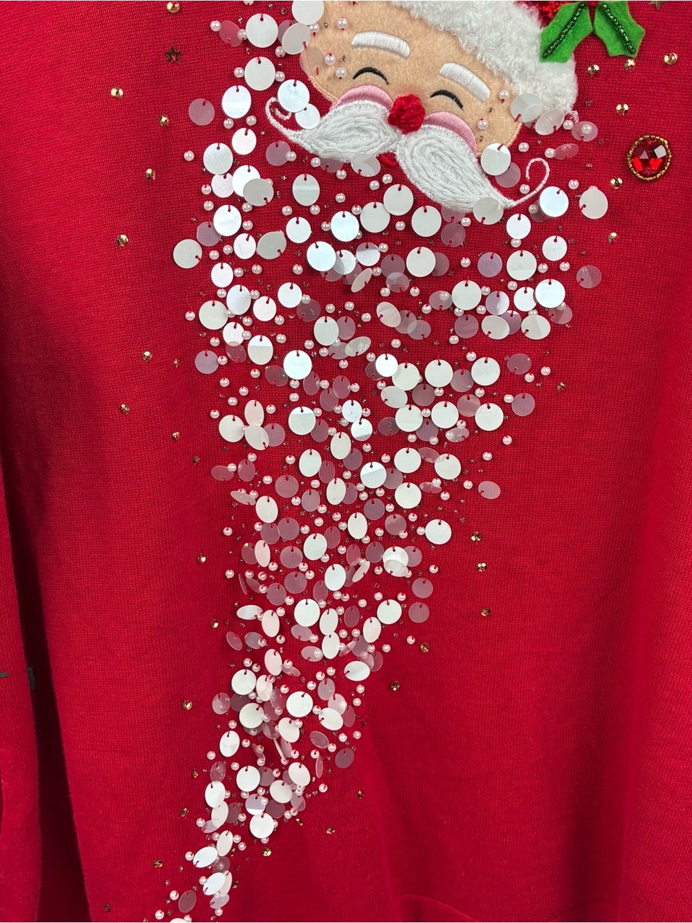 Berek Studio Red Sequined Beaded Santa Christmas Sweater - Beautiful! - Picture 3 of 8